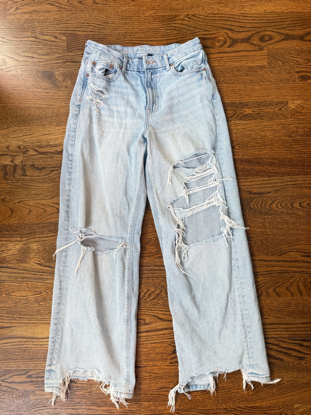 American Eagle Outfitters Light Wash Distressed Skinny Jeans 4 short